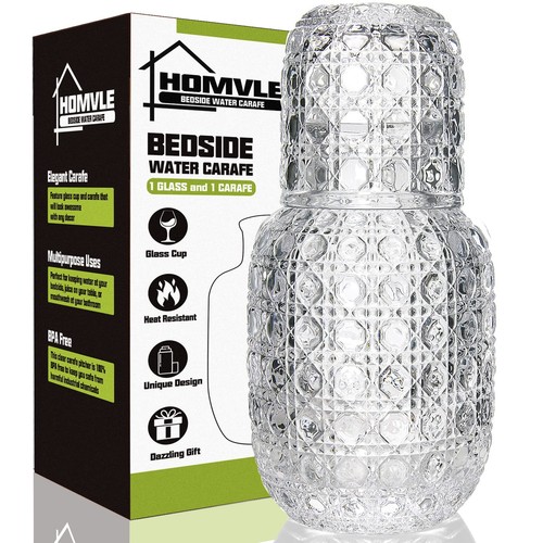Bedside carafe and glass - and,